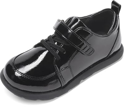 DREAM PAIRS Boys Dress Shoes, Distressed PU Leather, Hook-and-Loop and Lace-Up, Mesh Insole, Anti-Slip TPR Outsole, Casual Formal School Wedding Shoes, Size 11 Little Kid,All Black,KKUMOX2501