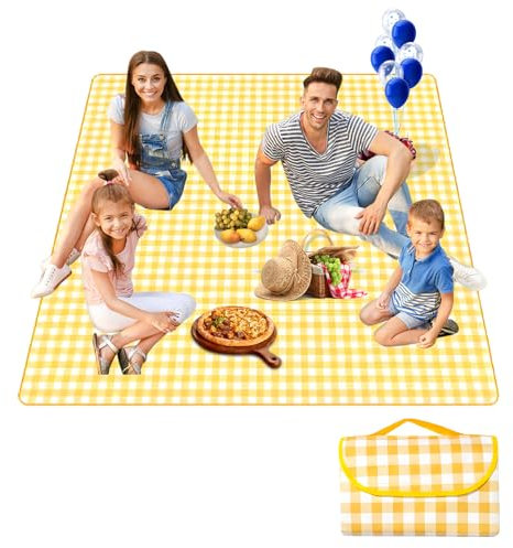 300 x 200 cm, couverture de pique-nique étanche, tapis de camping, tapis de plage pliable, couverture de pique-nique avec poignées pour camping en plein air, voyage, parcs, plage, pelouse (jaune)