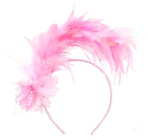 HUKUMA Feder Haarschmuck mit Blumen, Kopfschmuck 20er Jahre Damen, Federschmuck Haare Rosa, Haarreif Federn für Fasching Karneval Cocktail Hochzeit Halloween Party