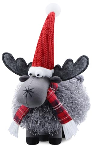 Godeufe Weihnachtswichtel Rentier Puppe Figuren Plüsch Stofftier Stehend Hirsch Dekor, Xmas Indoor Dekorationen für Zuhause Bauernhaus Tischplatte Kamin Regal Schreibtisch Büro Urlaub Versorgung 33cm