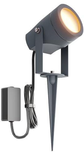 Ledvion - Faretti LED con picchetto, Antracite, IP44, 1W, 3000K, Cavo 1M, Faretti da giardino esterno