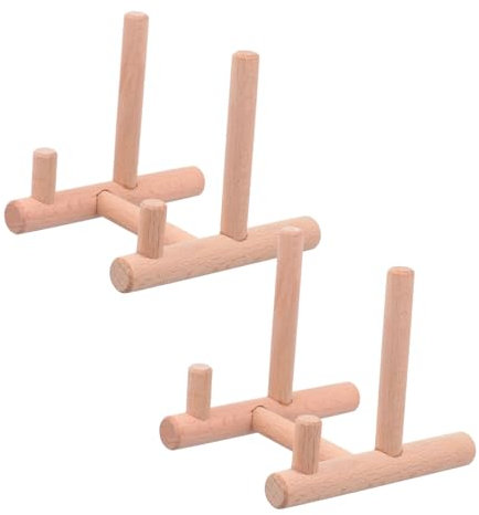 MAGICLULU 2pcs Small Plate Rack Wooden Display Stands for Tea Cakes Dish Storage