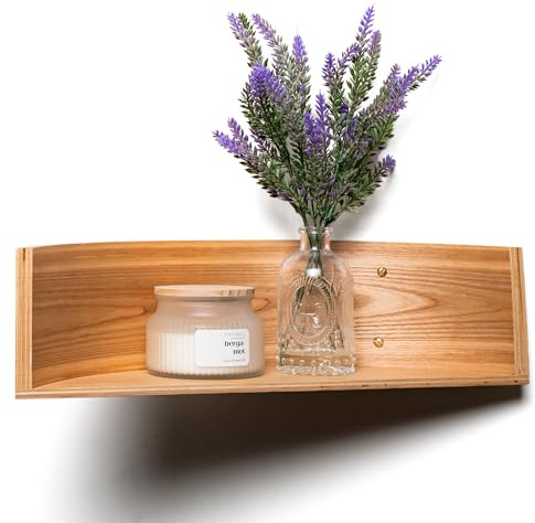 EWART WOODS Estante de pared flotante, medio círculo de madera, estante pequeño para velas, estantería de nogal con tornillos dorados, exhibición montada en almacenamiento (nogal)