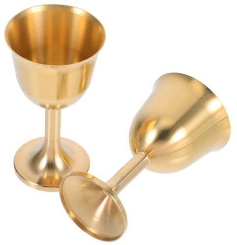 MOLUCKFU 2 Copas de Ofrenda de Latón Dorado, Cáliz Pie Clásico para Ceremonias Religiosas y Decoración Ritual, Fácil de Limpiar