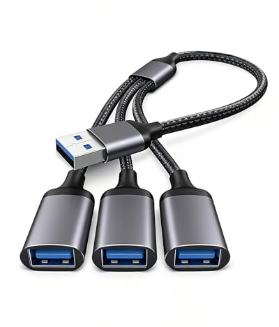 USB Splitter 3 Port, Multiple USB Port Extension Multi Ports 1xUSB3.0 2xUSB2.0 Extender Multiport 1 In 3 Out Adapter Adaptors For Data Transfer Laptop Car TV Charging Printer