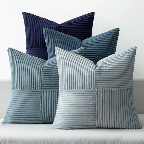 MIULEE Kissenbezug 50x50 Kordsamt Sofakissen Patchwork Dunkelblaue Serie | 4er Set Dekokissenhülle Zierkissenbezüge Square Zierkissen für Sofa Wohnzimmer Schlafzimmer
