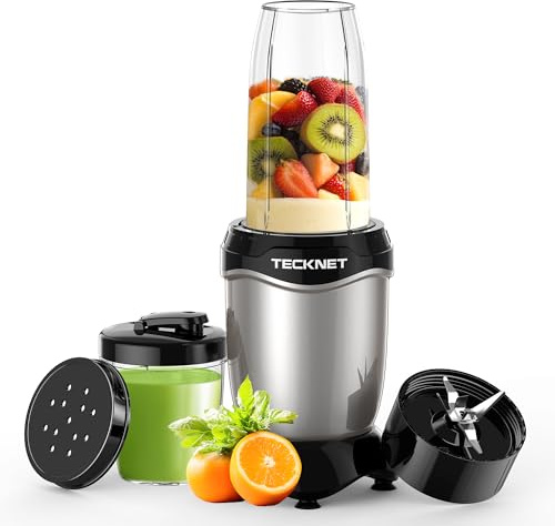 TECKNET 600W Powerful Personal Blender Smoothie Maker - 25,000 RPM Extractor Corded Juicer Blends Fruits, Vegetables, Nuts, Ice for Smoothies & Juices, with 500ml Portable Cups, 150ml Grinding Cup
