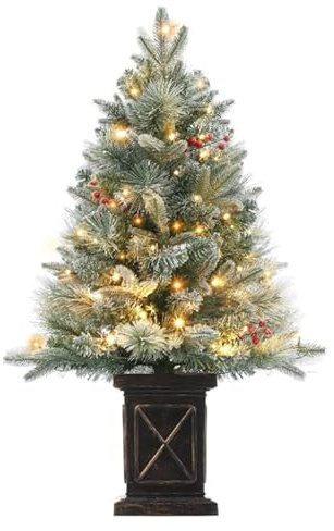 Garvee Sapin De Noël Artificiel, Arbre Artificiel avec 78 LED, Branches Réalistes, Baies Rouges, Flocon De Neige, pour Décoration Noël