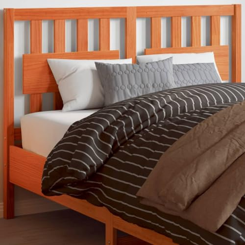 Teenpull Cabecero de cama de madera maciza de pino de 135 cm, color marrón cera, resistente, para dormitorio, aspecto rústico, fácil montaje