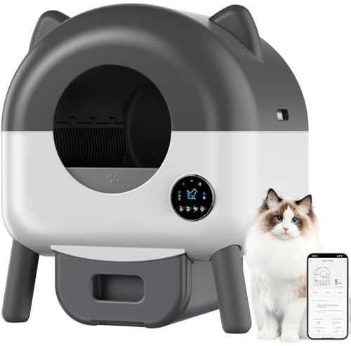Self Cleaning Cat Litter Tray,66L Automatic Litter Box Safety Sensors App Control 6 Ambient Lights Adjustable,Smart Litter Box Anti-Pinch Smart Robot, Large Cat Toilet For Multiple Cats With Trash Bag