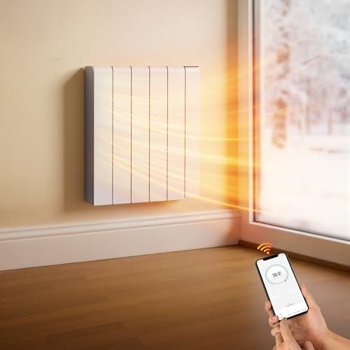 KOMORE 1500W Electric Radiator for Home, Smart WIFI Panel Heater, Wall Mounted Radiators, 4 Modes, 24h/7d Timer, Touch Control, Child Lock, Window Opening Detection, Human-sensing Sensor, White