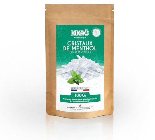 KIKAO Cristaux de Menthol Purs 100% Naturels – 100g – Qualité Supérieure pour Sauna, Hammam, DIY Cosmétique & Soins Respiratoires – Fraîcheur Intense & Effet Froid Immédiat