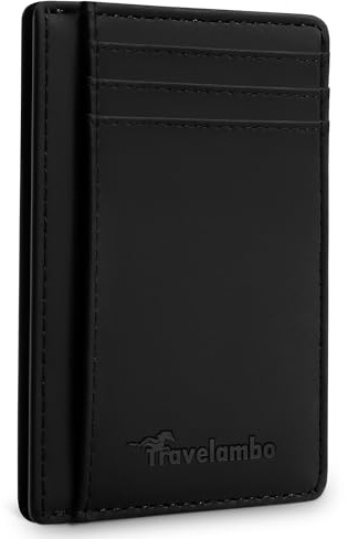Travelambo Slim Wallet Front Pocket Minimalist Leather RFID Blocking Medium Size