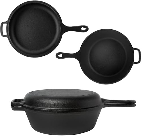 osoltus Kombi Topf Gusseisen 26cm / 3 Liter Gusseisen 2 Teile Topf + Bratpfanne als Deckel