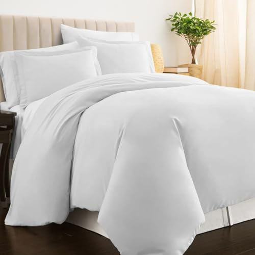Pizuna 100% Cotton Super King Duvet Cover Set White, 400 Thread Count Long Staple Cotton Superking Duvet Cover 260x220cm, Sateen Weave Quilt Cover with Button Closure (Bedding Duvet Sets) | Long Staple Cotton, Superking, 260x220cm, Sateen Weave Quilt Cover with Button Closure