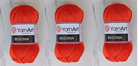Yarn art Begonia 100% cotone mercerizzato, Lotto di 3 matasse, ognuna 50 g, 185 yrds (169 m), Fine Sport: 2 (5535)
