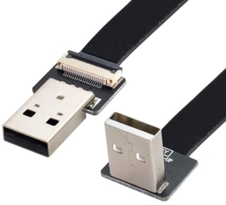 ChenYang CY USB 2.0 Type-A Male to USB 2.0 Type-A Male Data Flat Slim FPC Cable 90 Degree Up Angled for FPV & Disk & Scanner & Printer 20CM