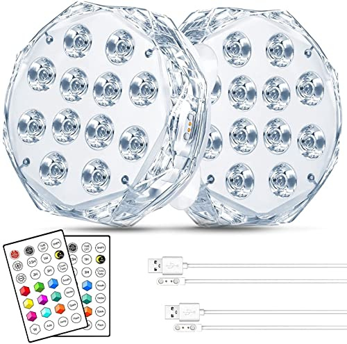 Idealife 20-LED Poolbeleuchtung Unterwasser Licht, Magnetisch Wiederaufladbar Voll wasserdichte Teichbeleuchtung mit Gepaart RF Fernbedienung Q-Pad Großer Magnet Saugnäpfe für Spa Whirlpool, 2 Pcs