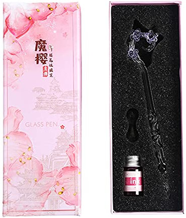 KingbeefLIU Glas-Stift-Set, Stift zum Schreiben in Blumenform, für Tauchen aus Kristallglas, tragbar, als Geschenk für Studenten, Violett