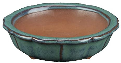 Runde Bonsaischale (Lotusblütenform) aus grün glasiertem Steinzeug 6,5x6,5x2 cm - SF27