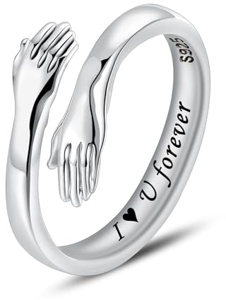 LOVECOM S925 Sterling Silber Ringe für Frauen Teenager Mädchen Verstellbare Umarmungsringe für Männer Versprechen Schmuck Geburtstag Weiter Tag Geschenke für Papa Mama, US Size 8, Sterling Silber
