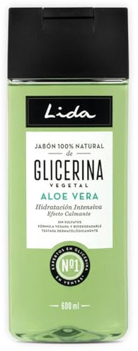 Lida - Jabón Líquido 100% Natural de Glicerina y Aloe Vera | Gel de Ducha y Baño | Limpia e Hidrata en Profundidad todo Tipo de Pieles | Elaboración Tradicional - 600 ml