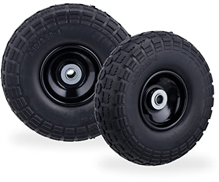 8x Ruote per Carrello, Pneumatici in Gomma Antipanne, 4.1/3.5-4, Asse 16mm, fino a 150 kg, 260x85mm, Nero