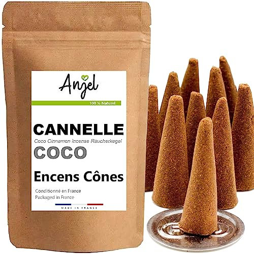 10 Conos de Incienso con Aroma a Canela y Coco – Incienso 100% Natural de relajación meditación purificación + Quemador de Incienso Disponible – NCA