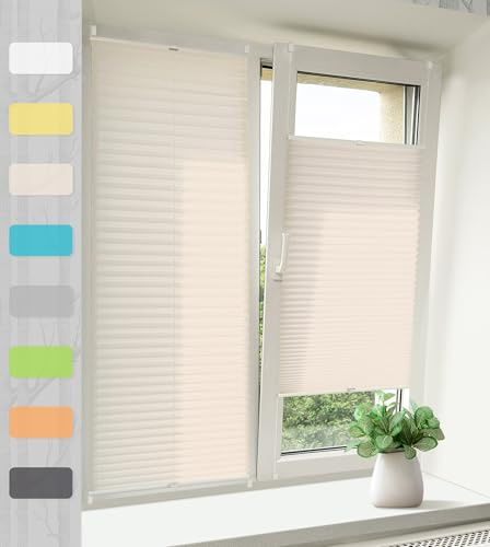Plissee Klemmfix Ohne Bohren – Beige 115x200cm(BxH), Jalousie Lichtdurchlässig & Blickdicht, Sonnenschutz & Sichtschutz, Faltrollo Easyfix für Fenster & Tür