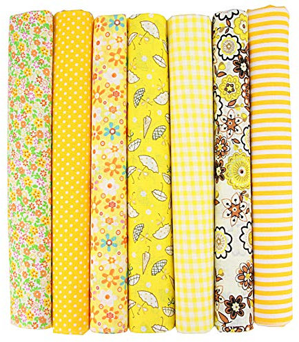 Wambere 7 Stück 50 x 50 cm Baumwollstoff Patchwork Stoffe Paket, Stoff für Quilten, Meterware Baumwolltuch für DIY Nähmuster Handwerk, Gelb