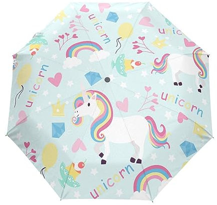 Regenbogen Liebe Liebenswert Einhorn Regenschirm Taschenschirm Kinder Jungen Mädchen UV-Schutz Auf-Zu Automatik Umbrella Verstärkt Winddichte Zusammenklappbar