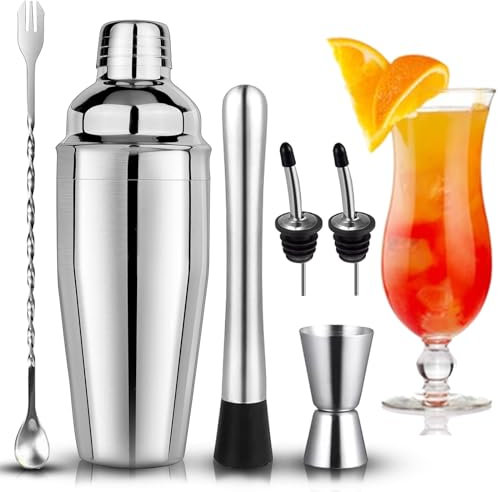 Zeuwets 6 Pièces Shaker Cocktail Kit, 750ml Shaker à Cocktail en Acier Inoxydable, Cocktail Shaker Professionnel avec Accessoires, Kit de Barman Cocktail Shaker pour Famille, Bar, Fête, Cadeau
