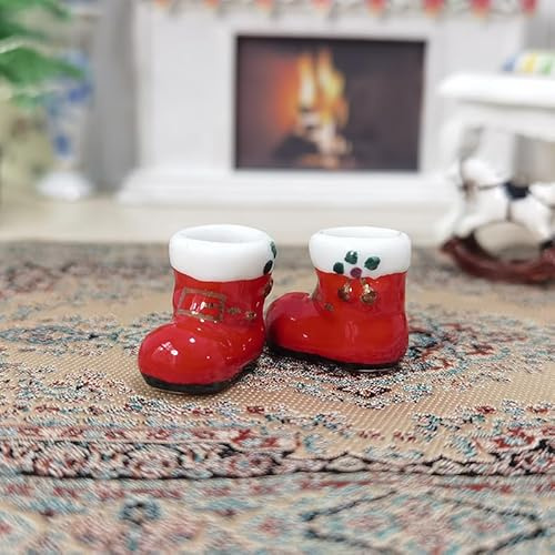 AirAds Dollhouse 1:12 Scale Dollhouse Miniature Porcelain Christmas Santa Boots (#01 White Shoes)