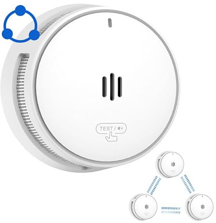 Wireless Interconnected Smoke Alarm, Smoke Detector for Home, Wireless Interlinked Fire Alarm with 10 Year Battery, 85dB Smoke Alarm conforms to EN14604 Standard (1 wireless smoke alarm)