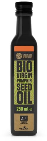 VanaVita Olio di Semi di Zucca BIO - Alta Qualità, Vergine, Estratto a Freddo, Ricco di Omega 3, Omega 6, Vitamine e Minerali, Ideale per Condire Piatti Freddi (250 ml (1er pack))