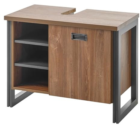 Badezimmer Waschbeckenunterschrank in Eiche Stirling und grau Matera Badmöbel Unterschrank Waschtisch Industrial Design 81 x 62 cm Auburn (Waschbeckenunterschrank 2)