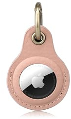 Habac Studio Airtag nyckelring äkta läder med mässings nyckeletiketter. Apple Airtag-hållare för bagage, GPS-spårare, hund- och Airtag-fodral, nyckelorganisatör. Nyckelring GPS-tagg (rosa)