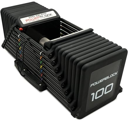 PowerBlock Pro 100 Adjustable Dumbbell, Sold As A Single Unit 5-100 lb Dumbbell – Durable Steel Build, Innovative Workout Equipment, Strength Training