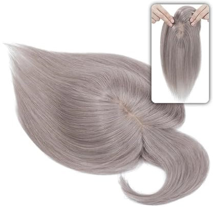 Haartopper für Frauen 6-18 glattes Echthaar-Topper-Haarteil mit Pony, 7 * 12,5 cm Haar-Topper auf Seidenbasis for Frauen mit schütterem Haar oder Haarausfall, 3-fach einsteckbar Haarteil ( Size : 16