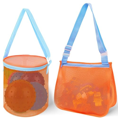 YUEXNKO Strandtasche Strandspielzeug Tasche, 2 Stück, Nylon, Quadratisch, Rund, Reißverschluss, A2, Faltbar, Strandbeutel