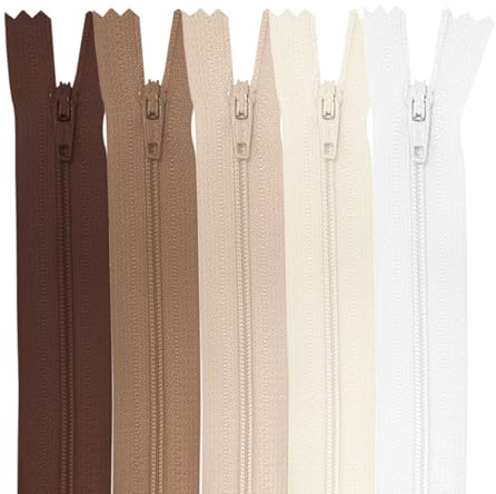 MARARDI [Pack 5 dragkedjor [naken] nylon [25 cm] dragkedja för sömnad och hantverk för tyg kläder maskinsömnad lapptäcke bomullstyg med metallstängning