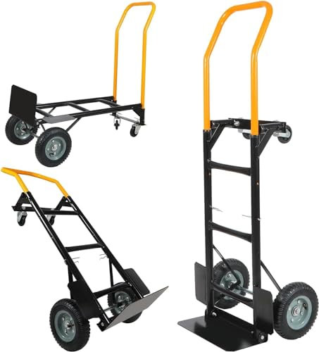 REDCAMP 2 in 1 Convertible Hand Truck, Portable 4 Wheel Dolly Cart with Swivel, Heavy Duty Platform Cart for Moving, 330 Lbs Capacity，Yellow