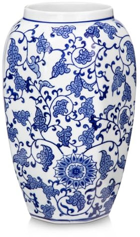 Oairse Vaso e bianco, ceramica blu per decorazione casa 21,6 cm, porcellana blu e bianca per soggiorno, bagno, tavolo da pranzo