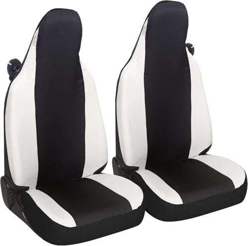 Susy Shop Housses de siège auto compatibles pour Smart fortwo, 450 451 et 453, lot de 2 housses avant, fabriquées en tissu polycoton (noir/blanc)