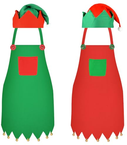 HOWAF Elf Costume, 2 Set Christmas Elf Apron & Elf Hat, Christmas Apron Elf Xmas Apron, Christmas Hat Elf Hats for Elf Fancy Dress Outfits, Christmas Fancy Dress, Christmas Costume