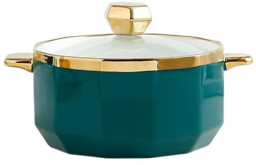 Yiustldd Porcelain Serving Tureen, Round Soup Tureen with Glass Lid Ceramic Serving Soup Bowl with Handle for Restaurant Home Kitchen Decoration, Microwave and Dishwasher Safe,Green