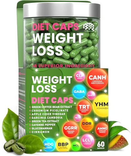 BIOTEQUELAB Weight Loss Diet Capsules, Natural Appetite Suppressant, Day & Night Fat Burner for Women & Men with Apple Cider, Green Coffee Bean Extract, Metabolism Booster Supplement - 60 Pills