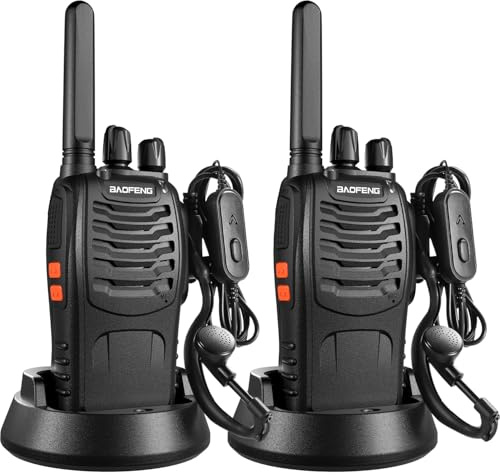 Baofeng Walkie Talkies Professional 2 Way Radio Long Range 16 Channels VOX Walkie Talkie BF-88X Rechargeable Intercoms, Earpieces Battery and Charger included(2 Pack)