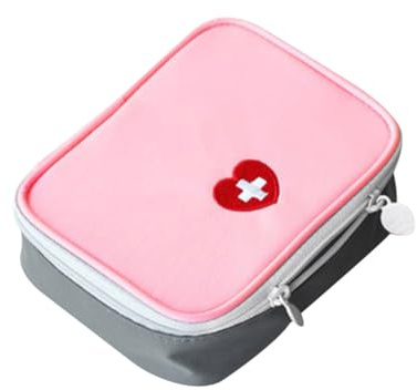 Hoement Tragbare Kleiner Erste Hilfe Medikamententasche Reise Organizer aus Polyester Kleiner Aufbewahrungsbeutel mit Doppelreißverschluss Verschleißfest für Outdoor Camping Alltag Rosa
