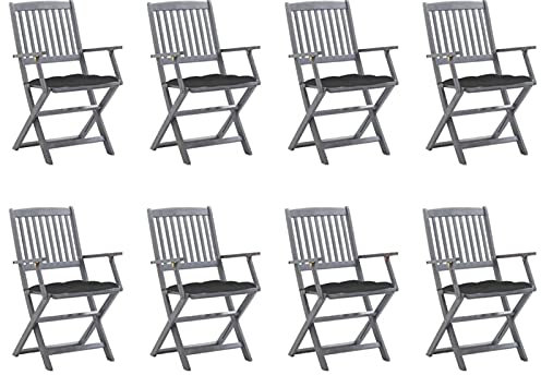 Sufrk Klappbare Gartenstühle 8 STK. mit Kissen Massivholz Akazie Balkon StüHle Regiestuhl - 3078277